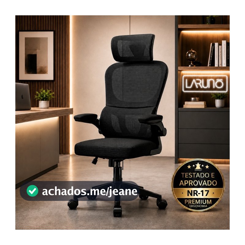 Cadeira de Escritório Ergonômica Giratória Presidente com Apoio Lombar, Braços Ajustáveis e Tecido Mesh- LARUNO