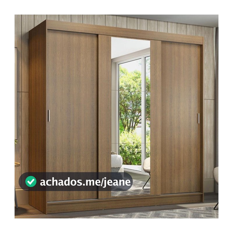Guarda-Roupa Casal Madesa Reno 3 Portas de Correr com Espelho - Rustic