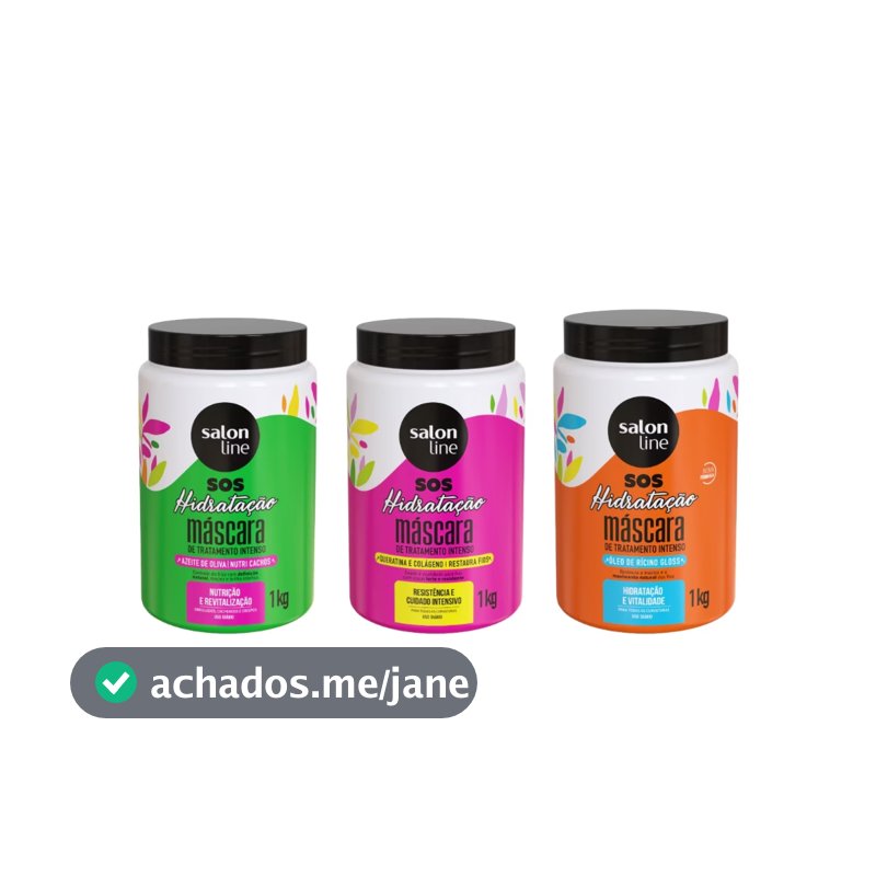 Kit com 3 Máscaras SOS Hidratação: Ultra Cachos + Turbinada + Bio-Reconstrução Salon Line