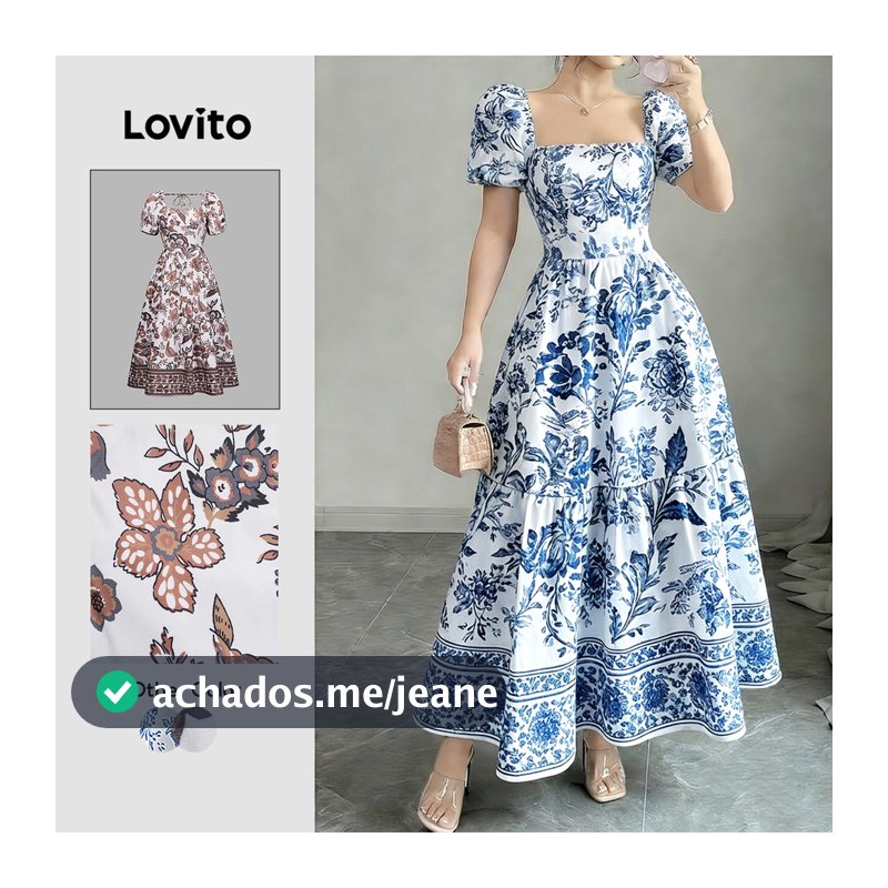Lovito Férias Vestido com Zíper Azul Primavera/verão para Mulheres LK5ED210