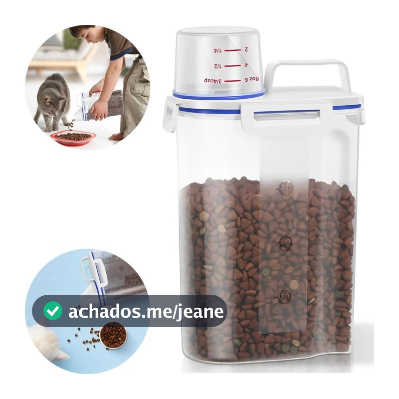 Porta Ração Hermético 2kg Porta Alça Transparente Plástico C/ Tampa Liso Medidor