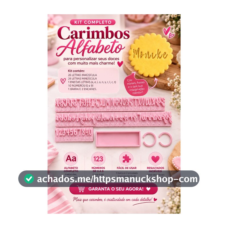 Kit Carimbo Alfabeto Completo Marcador 1 + Números e Régua Letras Maiúsculas Para Doces Confeitaria CARIMBO DE BRINDE