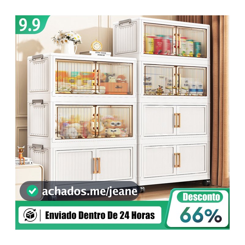 Caixa Organizadora Dobrável Armario Armazenamento Empilhavel Com Porta Rodinhas Multiuso