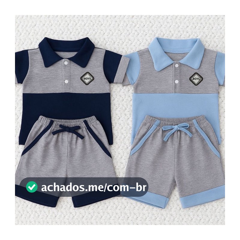 Kit 4 pçs Conjunto bebê Menino Mauricinho com 2 camiseta polo e 2 shorts RN 6 meses