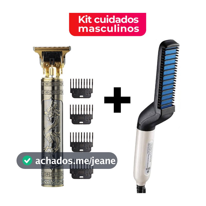 KIT 2 Escova Barba Chapinha Modelador Pente e Máquina Profissional T9 Para Acabamentor Cabelo Para Barba-Kit cuidados masculinos