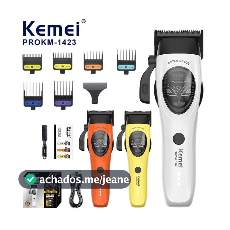 Kemei 1423 Motor Sem Escova Externo Recarregável Máquina De Cortar Cabelo Aparador Profissional 10000RPM Lâminas Espaço