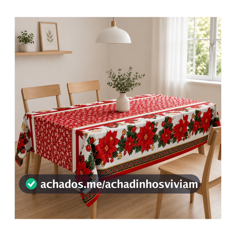 Toalha de Mesa Natalina Oxford Estampada – Decoração de Natal para Cozinha e Sala