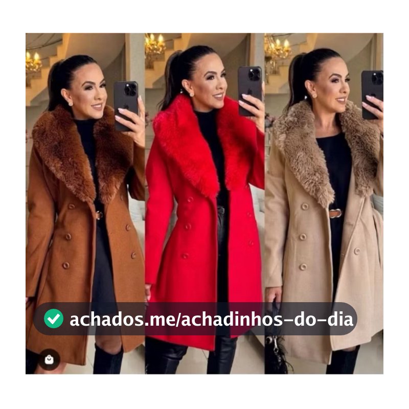Casaco de Lã Batida Sobretudo de Inverno Pelos Removivel Parka 6 Botões