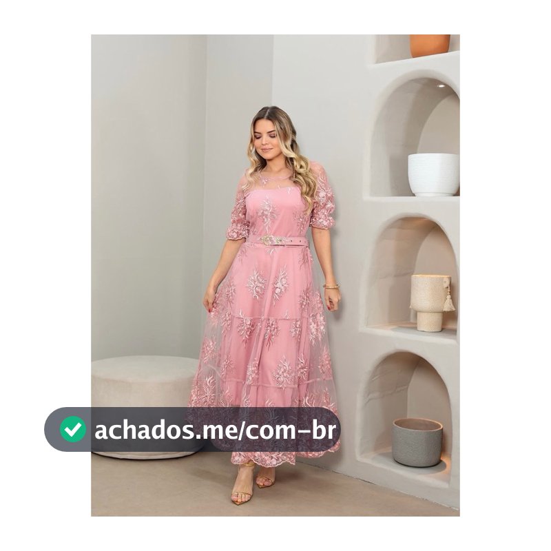 Vestido Longo em Tule Bordado com Cinto – Moda Evangélica e Modesta | Casamento, Formatura e F