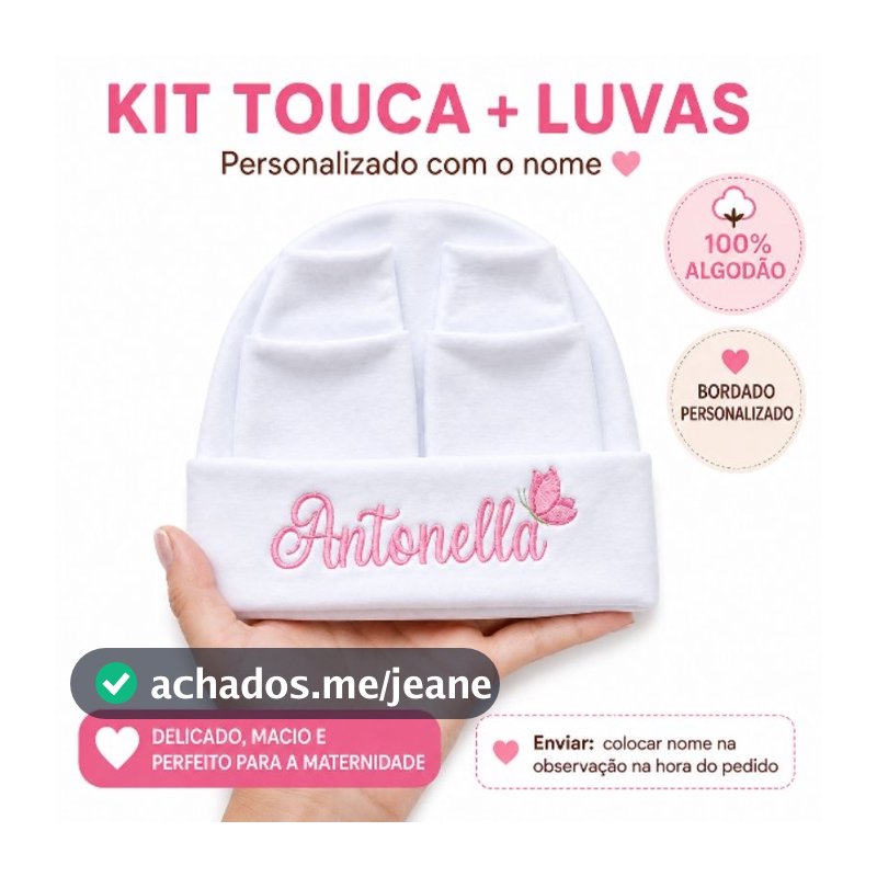 kit Touca Personalizado + par de luvas maternidade Macia Recém-Nascido Malha100% algodão Suedine gestante pré Natal