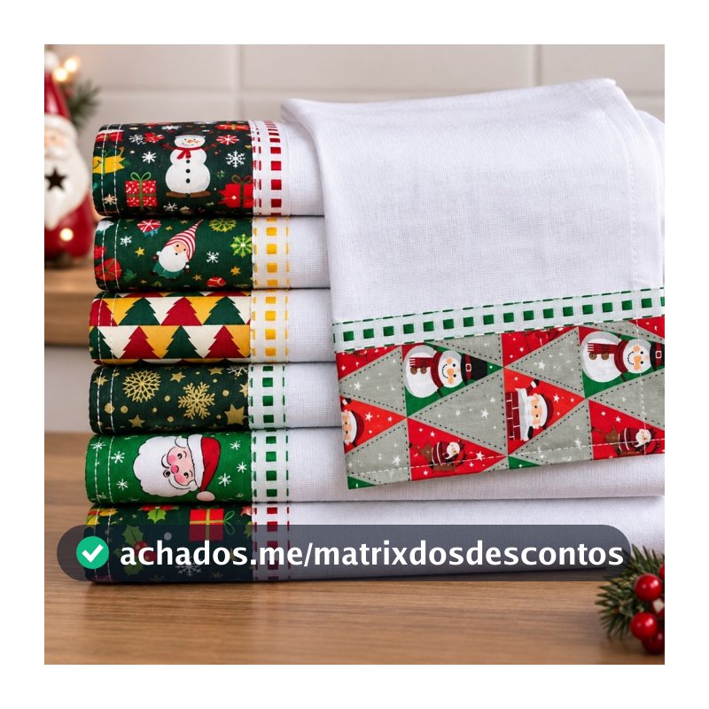 Pano De Prato Barrado Natal kit 05 pçs