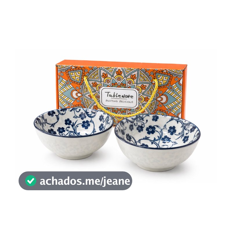Kit 2 Bowls Decorados 300ml Cada | Porcelana Azul Floral | Ideal para Sopas, Cereais e Sobremesas