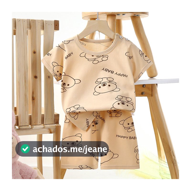 Ternos infantis de manga curta, roupas infantis de algodão puro para meninos, roupas para casa de meninas