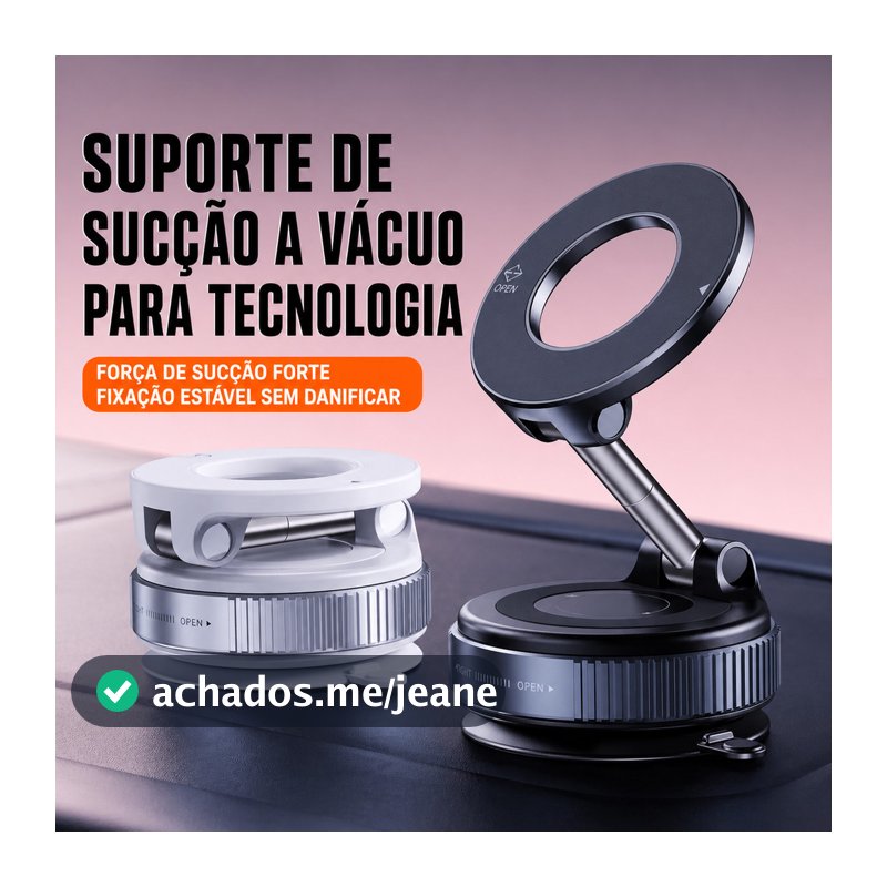 Suporte Magnético 360° para Celular Carro, Base a Vácuo Ajustável, Dobrável Universal e Seguro