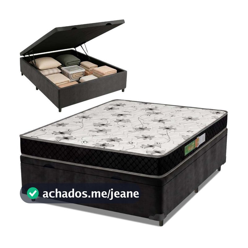 Cama Box Com Baú Casal Colchão Espuma 138x188x53cm Polar Branco / Preto