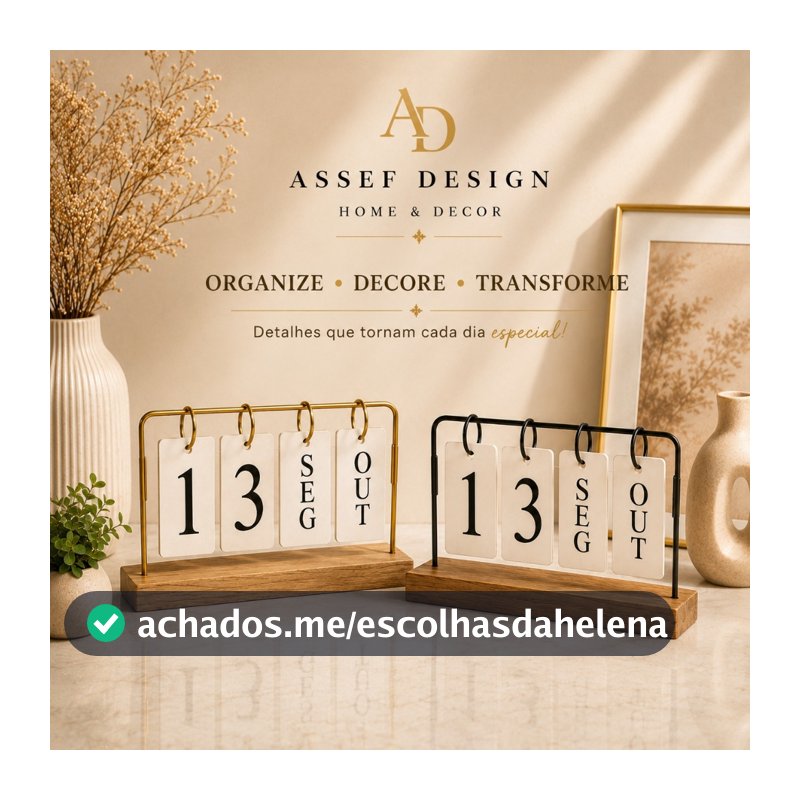 Calendário de Mesa Permanente Decorativo com Plaquinhas Casa Escritório Quarto