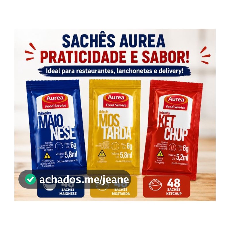 Kit Completo Catchup, Maionesee Mostarda AUREA 144 48 de cada Sachês Lanches Fast Food