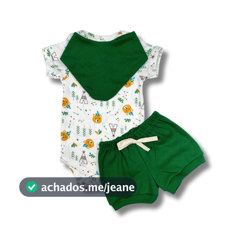 Conjunto Body + Short + Bandana Bebe 100% Algodao Varias Cores