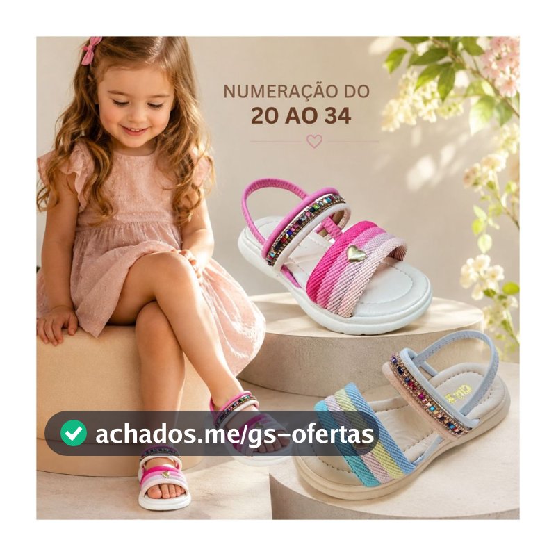 Sandália Infantil Menina Feminina Flat Pink Brilho  Colorido Dia das Crianças Confortável Promoção