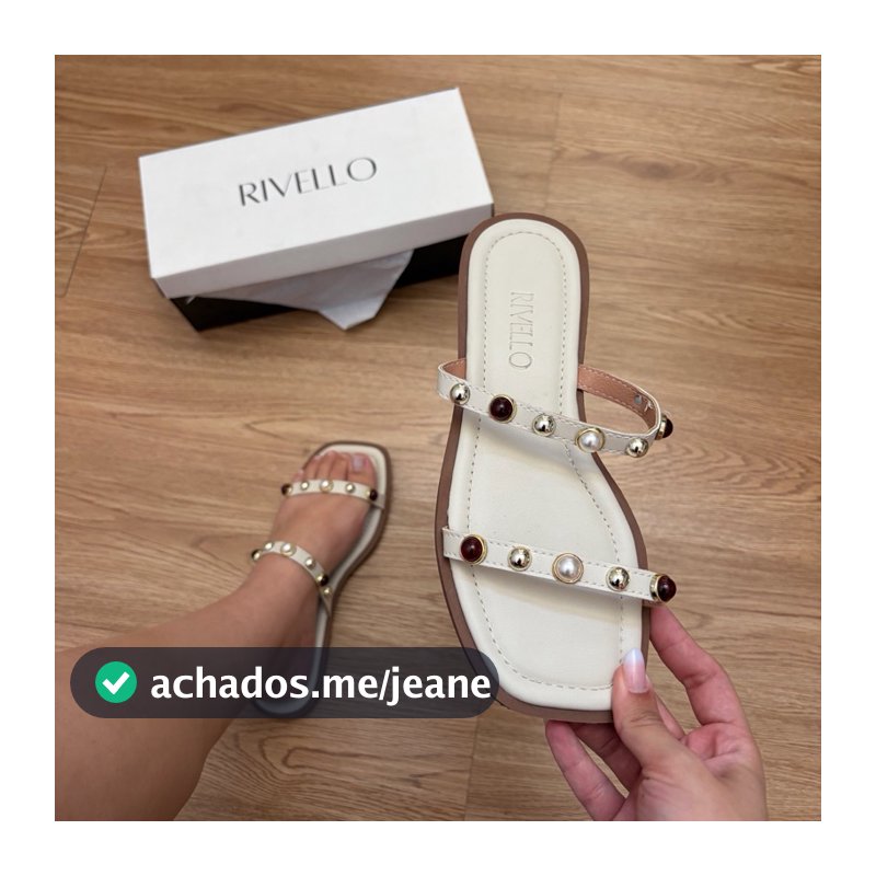 Sandália Rasteira Feminina com Pedrarias Delicadas Confortável Leve Casual Elegante Rivello