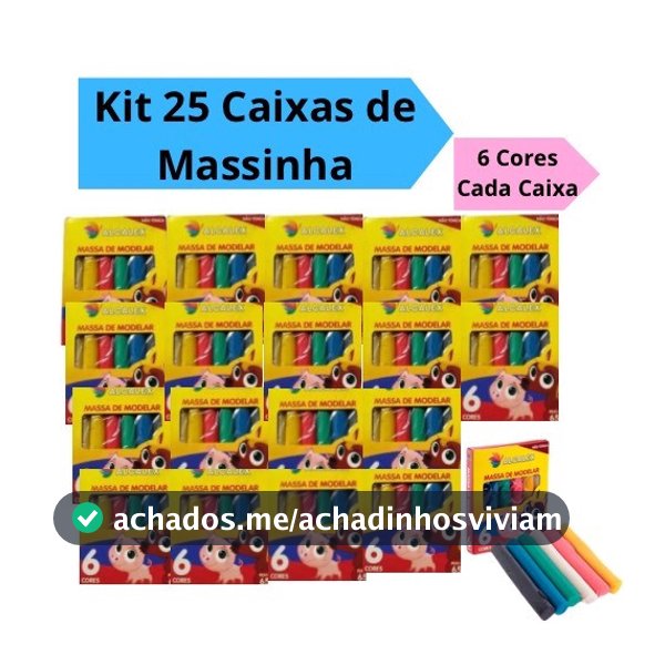 Kit 25 Caixas Massinha de Modelar 65g com 6 Cores Kit Festa Lembracinhas Intantil Alcalex