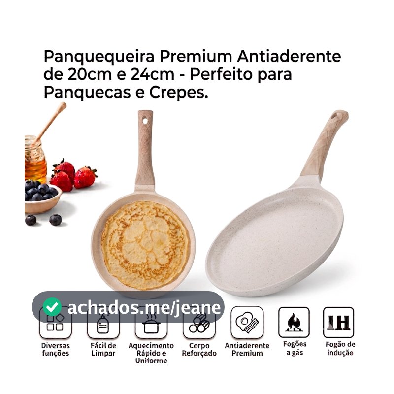 Frigideira Panquequeira Antiaderente De Cerâmica Premium Gás Indução 20cm 24cm
