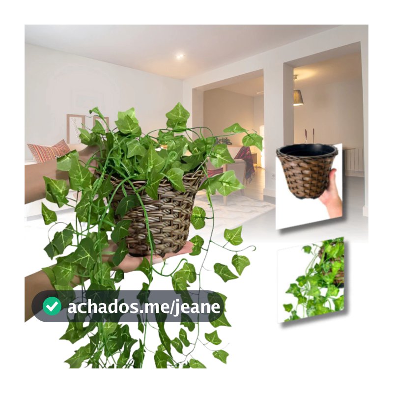 Plantas Decorativa: Vasos Trançado Marrom + Pendentes Artificial Folhas De Hera