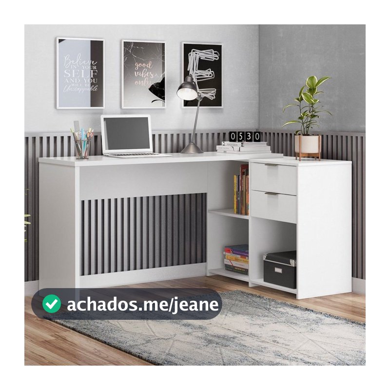 Escrivaninha Mesa Escritório em L Office Nt 2060 2 Gavetas 3 Nichos 148,6cm Branco New Branco New