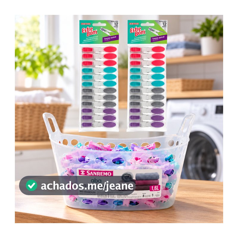 Kit Cesto + 24 Prendedores Pregadores Roupa Emborrachado Bettanin Sanremo Varal Lavanderia