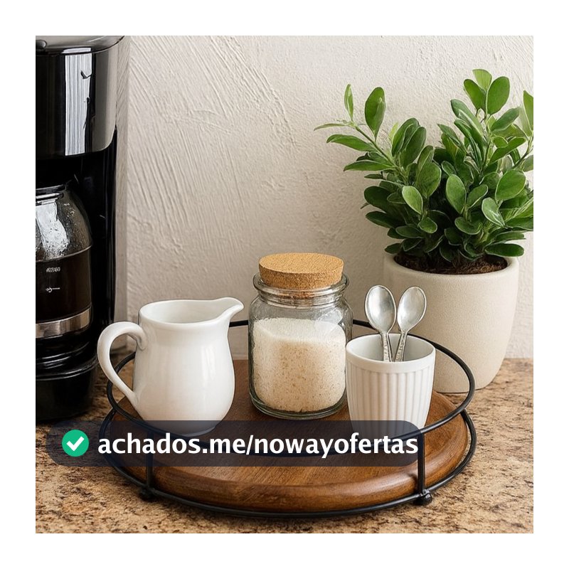 Bandeja Decorativa Rústica Redonda Preta 28cm para Sala Lavabo Quarto Café Organização Porta Objetos