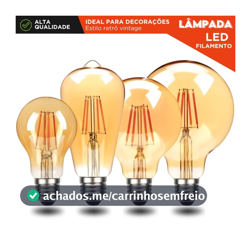Lâmpada LED Filamento Vintage Luz Quente 2200K E27 Decorativa Retrô 4W Bivolt G45 ST64 G80, G95 - NY