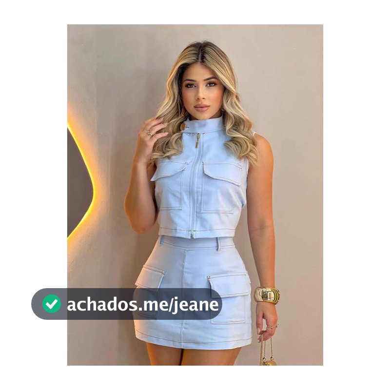 Conjunto Feminino Saia e Cropped com Bolsos Frontais
