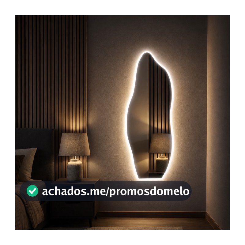 Espelho Led Bivolt 100cm x 35cm Flame Sem Led Polido Sala Salão Loja Luxo Lançamento Led Branco Led Neutro Led Amarelo