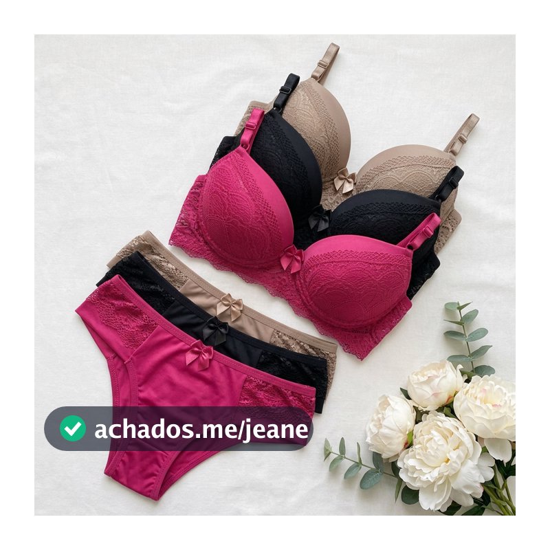 Kit 3 Conjunto Lingerie Feminina Sutiã Com Bojo e Calcinha Rendado Confortável Delicado