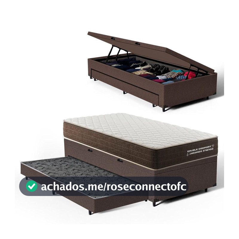 Cama Box Baú Solteiro com Colchão de Espuma D33 Double Comfort + Auxiliar 88cm