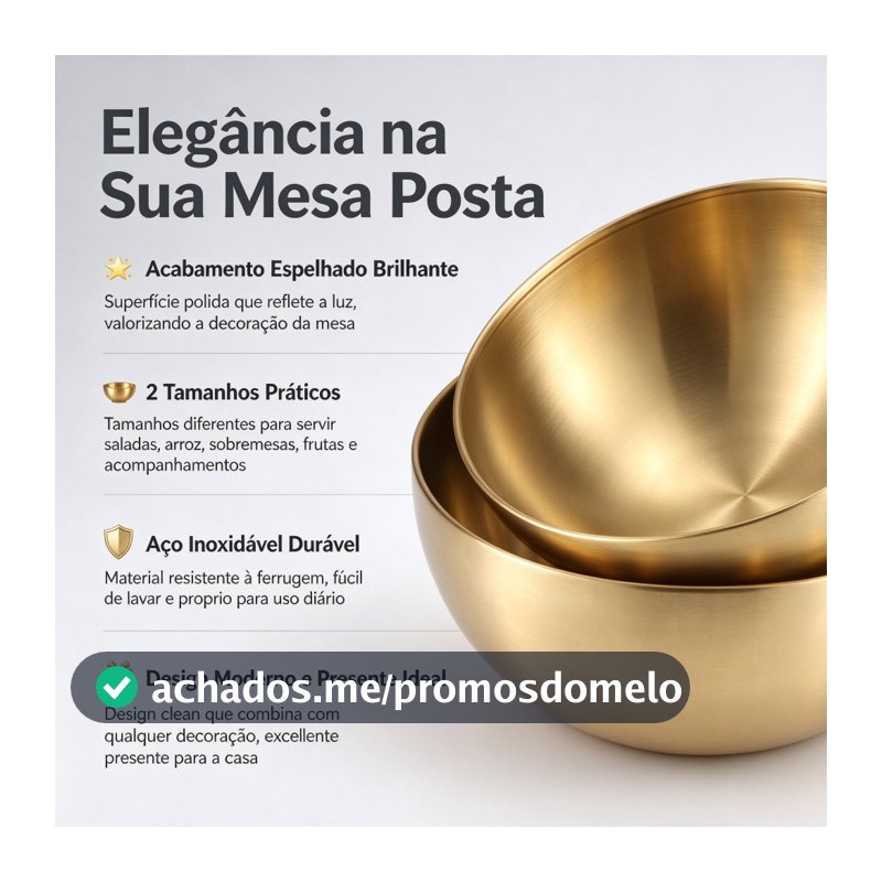 Tigela Bowl de Aço Inoxidável Dourada Diversos tamanhos