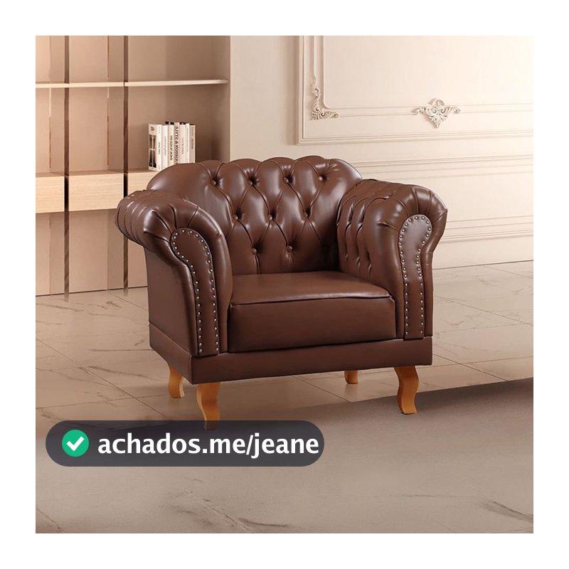 Poltrona Decorativa Corino Sintético Chesterfield Clássica Duque Yescasa Marrom Marrom