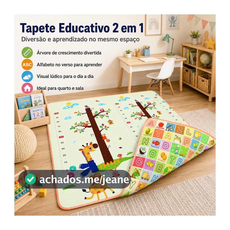Tapete Infantil Dobrável 150x180cm Dupla Face Impermeável para Atividades Tapete Térmico para Brincar em Casa
