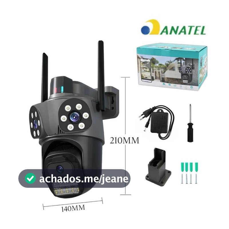 Câmera de Segurança WiFi Externa 3 Lentes 360° Zoom Visão Noturna Colorida IP66 Áudio Bidirecional Monitoramento Remoto