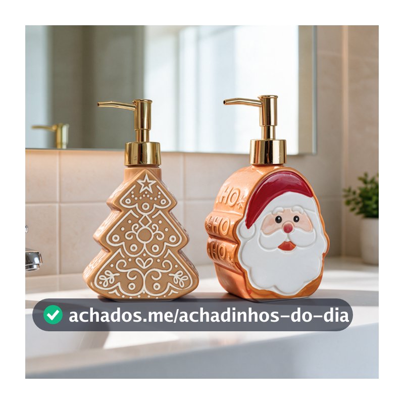 Porta Sabonete/Detergente de Natal - Porcelana, Decoração Natalina, Papai Noel, Árvore de Natal