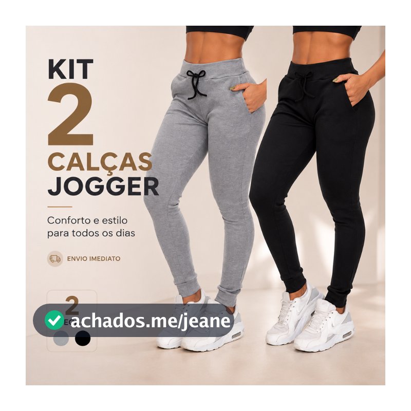 Kit 2 Calça Feminina Cintura Alta Jogger moletinho C/ elastano