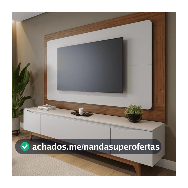 Rack com Painel para TV até 75 Polegadas MDF 185cm x 187,9cm Pés em Madeira Maciça Flynt Oslo Bege