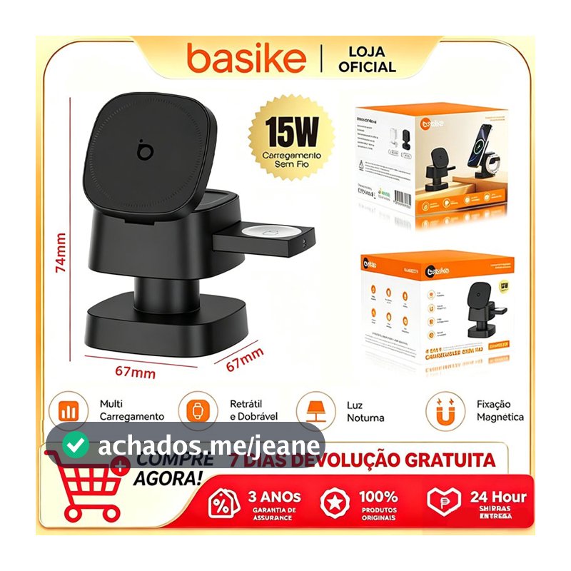 Basike 4 em 1 new carregador sem fio compatível com iPhones e celulares Android 15w Turbo Ultra Fast with light