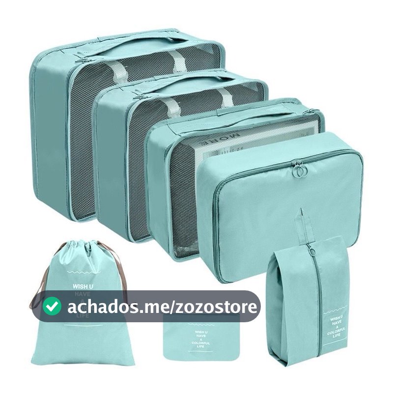 Kit de 7 Peças Bolsas Organizadoras para Mala e Bagagem de Viagem