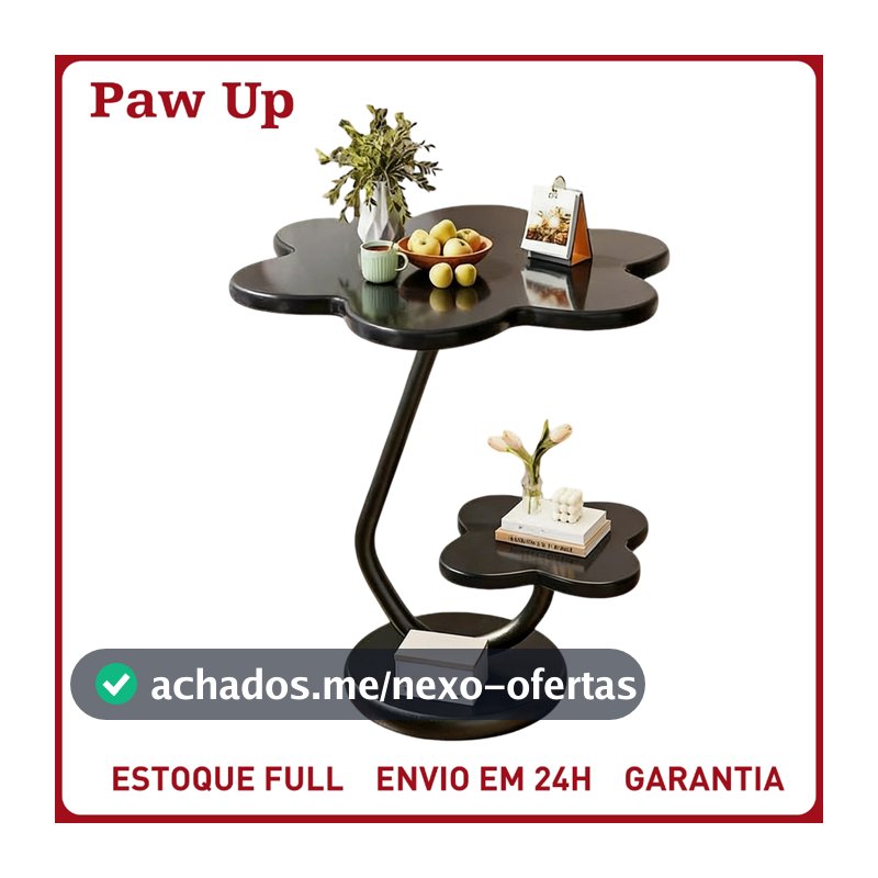 Mesa de Café Lateral Formato Flor 2 Prateleiras Redonda Moderna para Sala de Estar Quarto Escritório