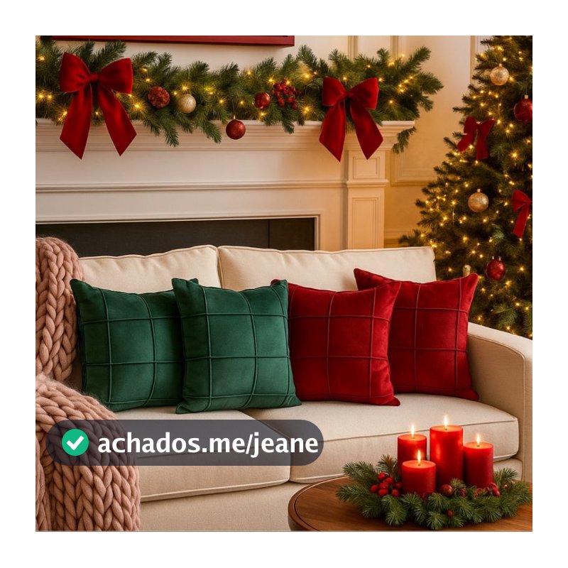 kit com 4 capas de almofada Square 45x45 Tecido Suede (2 verde, 2 vermelha) Natal Premium