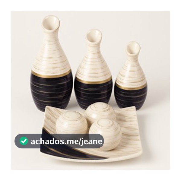 Enfeite Trio de Vasinhos Bandeja com Bolas Decorativas em Cerâmica para Sala Rack