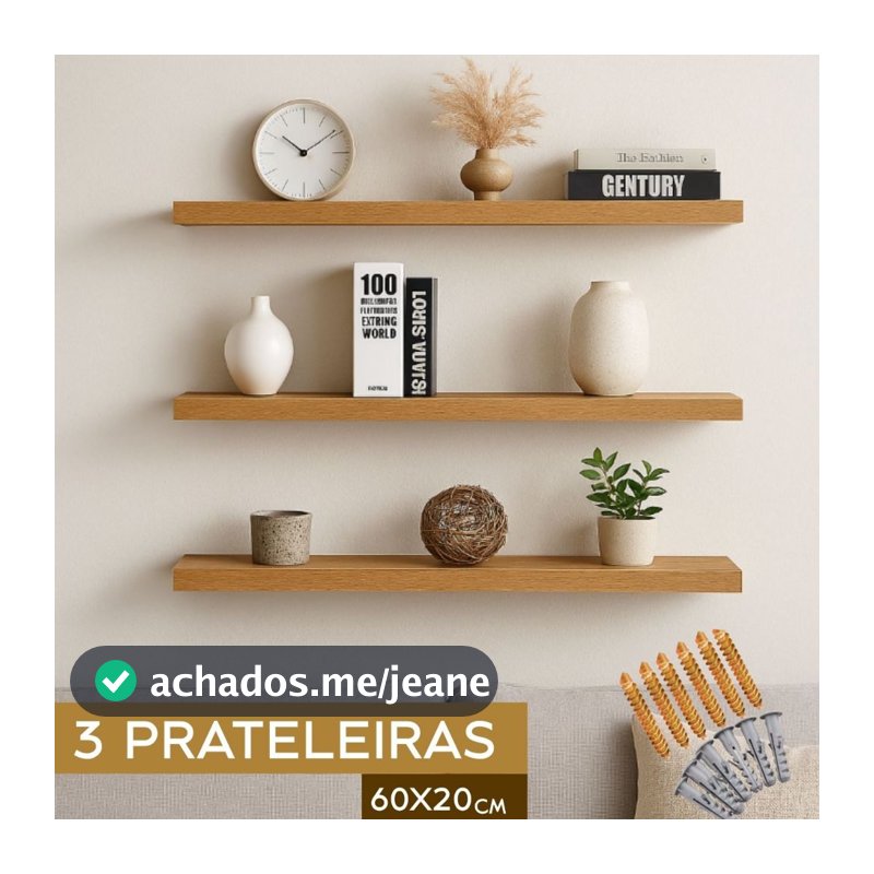 kit 3 Prateleira Louro Freijó 60x20cm porta livro para sala quarto ou diversos 100% mdf