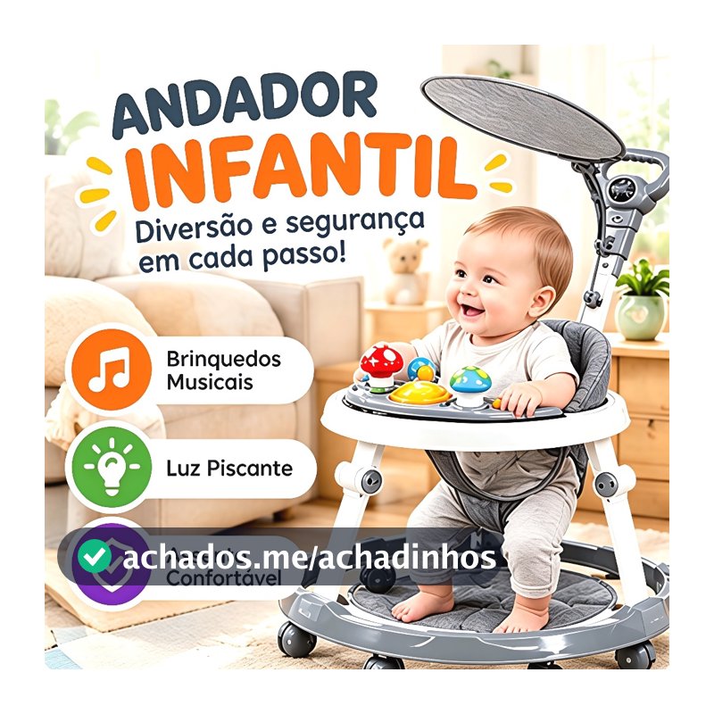 Andador Bebê Com Capota - Brinquedo Musical Educativo, Seguro Para O Bebê Aprender a Andar