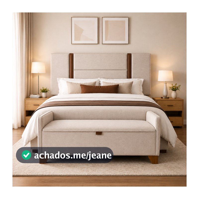 Conjunto Duna Recamier Baú + Cabeceira Linho Bege com Corino Alto Padrão – Cama de Casal e Queen